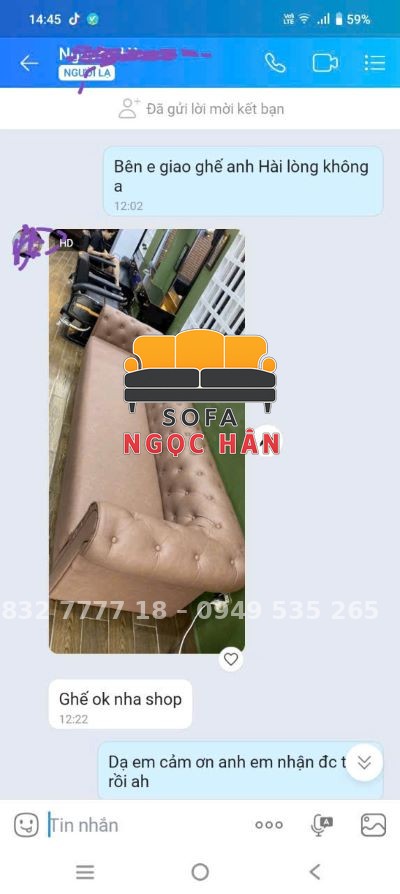 Khách hàng xác nhận ghế "ok" sau khi nhận hàng từ Sofa Ngọc Hân